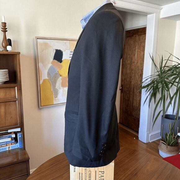 Calvin Klein Slim Fit Macy's 38S Wool 2 Button Black Suit Blazer Jacket Short - Picture 4 of 7